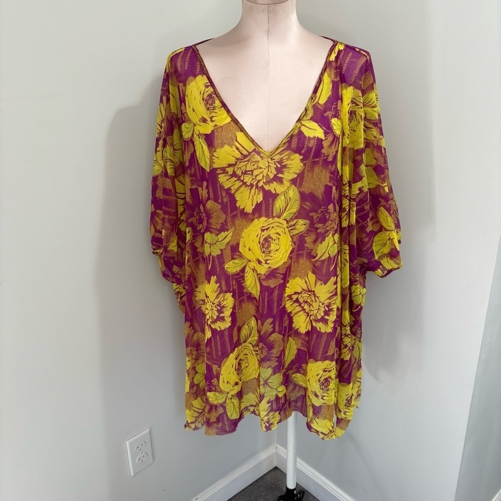 Jean Paul Gautier Soleil Mesh Swim Cover Up Size Large One Size Floral Purple